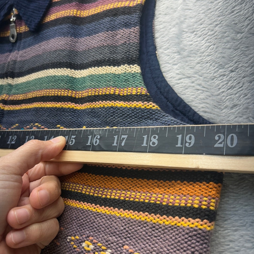 Vintage Y2K Southwestern Striped Woven Cotton Vest Blue Corduroy Collar Large - Picture 4 of 9